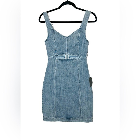 NWT Lulus Charming Edge Light Blue Denim Cutout Mini Dress, Size Small - Picture 5 of 16